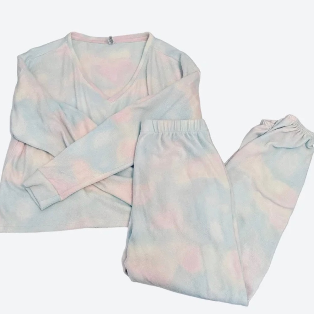 Pink & Blue Tye dye soft long sleeve and pants pj set, size medium - Picture 1 of 4